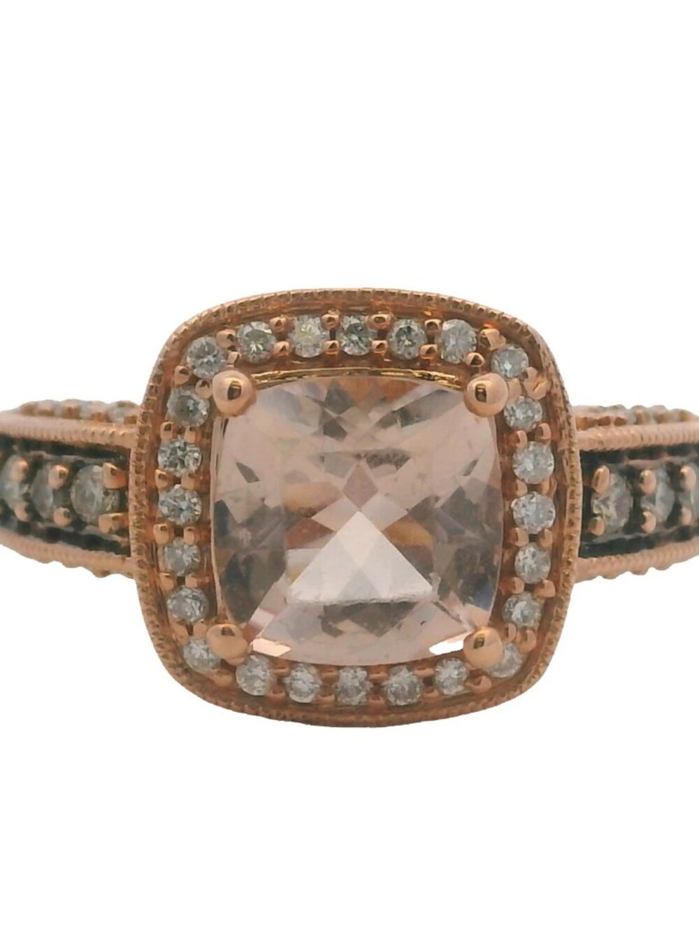 LeVian 14kt Rose Gold Pink Morganite Diamond Halo Cocktail Fashion Ring Size 7